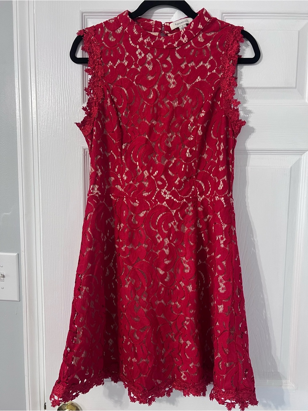 Francesca's Collections Red Lace Fit-and-Flare Dress